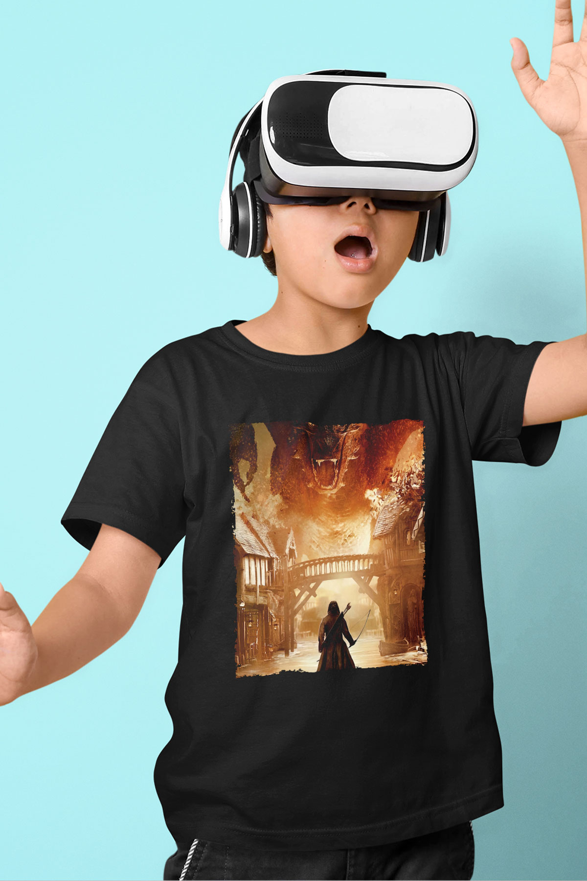 Unisex Hobbit Beş Ordunun Savaşı (The Hobbit The Battle of the Five Armies) Baskılı Siyah Çocuk Unisex Tshirt
