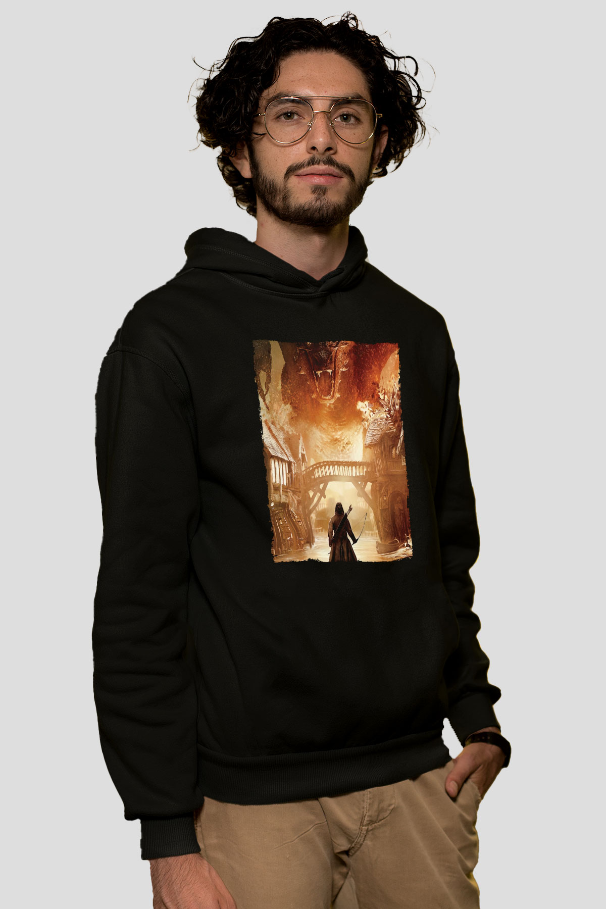 Unisex Hobbit Beş Ordunun Savaşı (The Hobbit The Battle of the Five Armies) Baskılı Siyah Unisex Kapüşonlu Sweatshirt