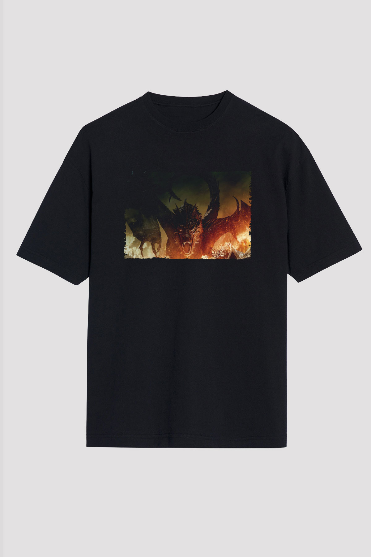 Unisex Hobbit Beş Ordunun Savaşı (The Hobbit The Battle of the Five Armies) Baskılı Siyah Oversize T-shirt