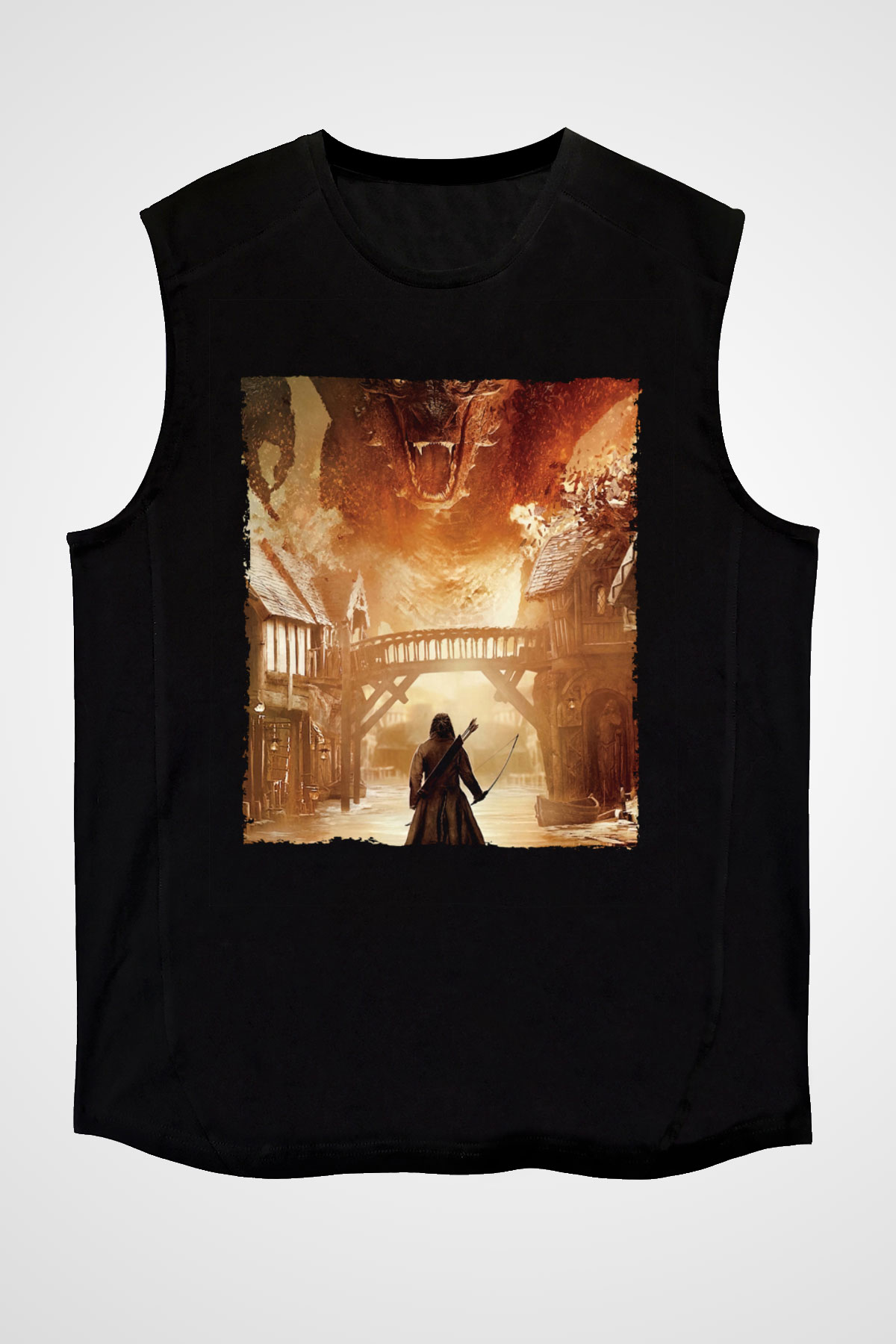 Unisex Hobbit Beş Ordunun Savaşı (The Hobbit The Battle of the Five Armies) Baskılı Siyah Unisex Kolsuz Tshirt