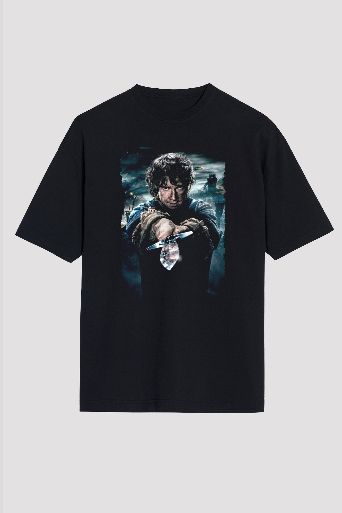 Unisex Hobbit Beş Ordunun Savaşı (The Hobbit The Battle of the Five Armies) Baskılı Siyah Oversize Tshirt