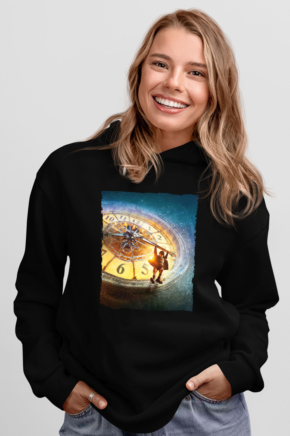 Unisex Hugo Baskılı Siyah Kapüşonlu Sweatshirt
