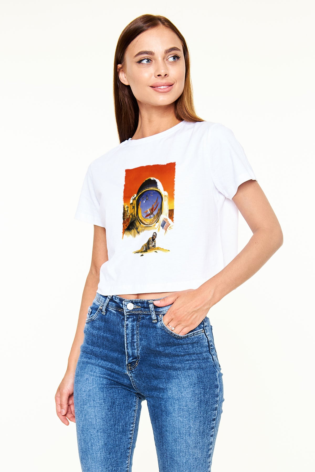 Unisex Hükmedenler - Capricorn Baskılı Beyaz Crop Top Tshirt