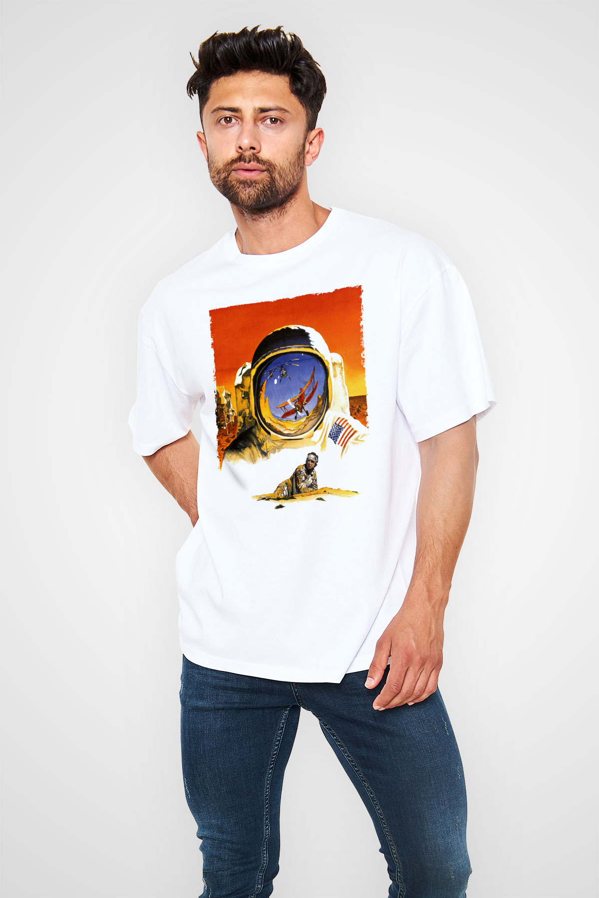 Unisex Hükmedenler - Capricorn Baskılı Beyaz Oversize Oversize T-shirt
