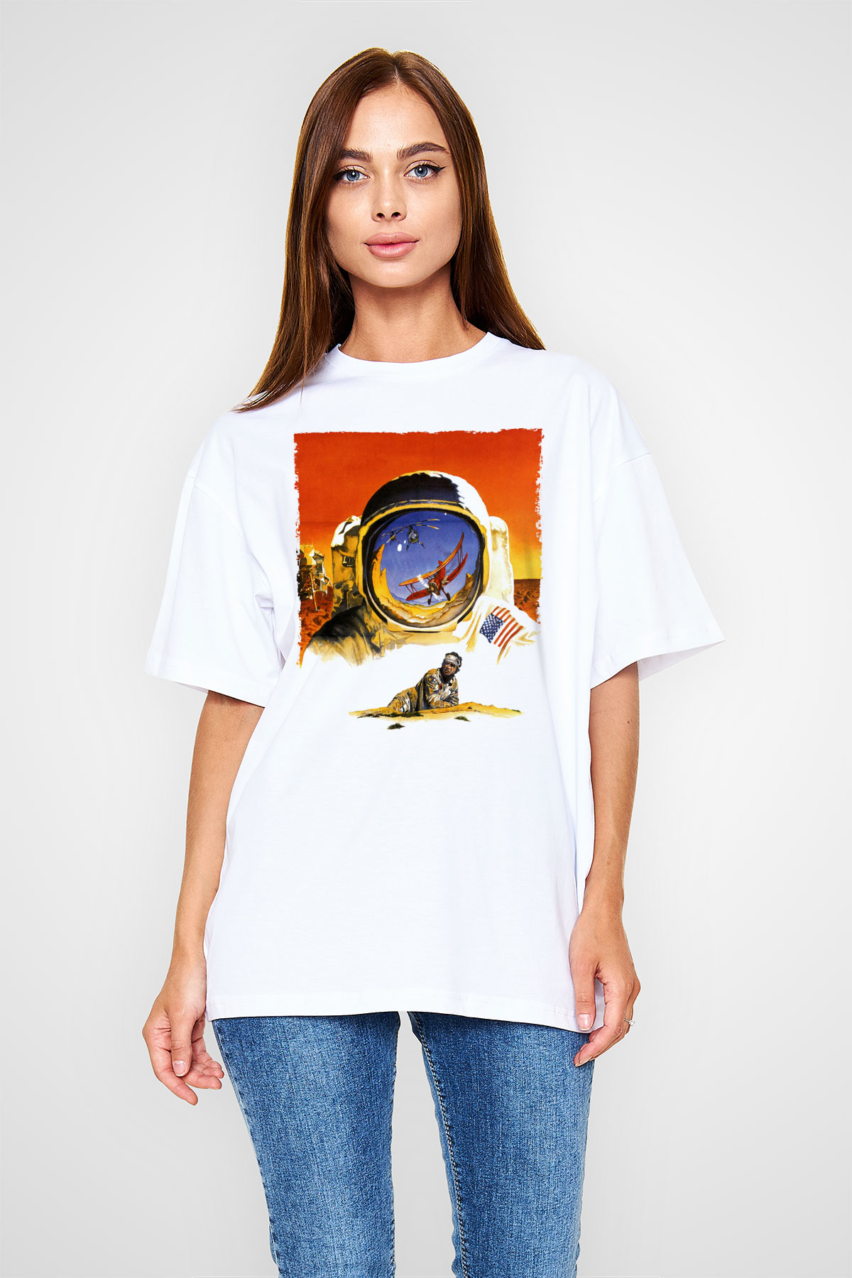 Unisex Hükmedenler - Capricorn Baskılı Beyaz Oversize Oversize T-shirt