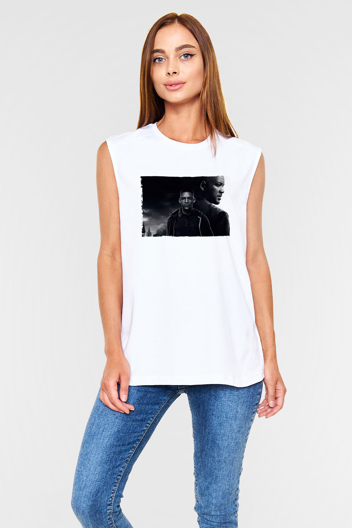 Unisex İkizler Projesi (Gemini Man) Baskılı Beyaz Kolsuz Tişört