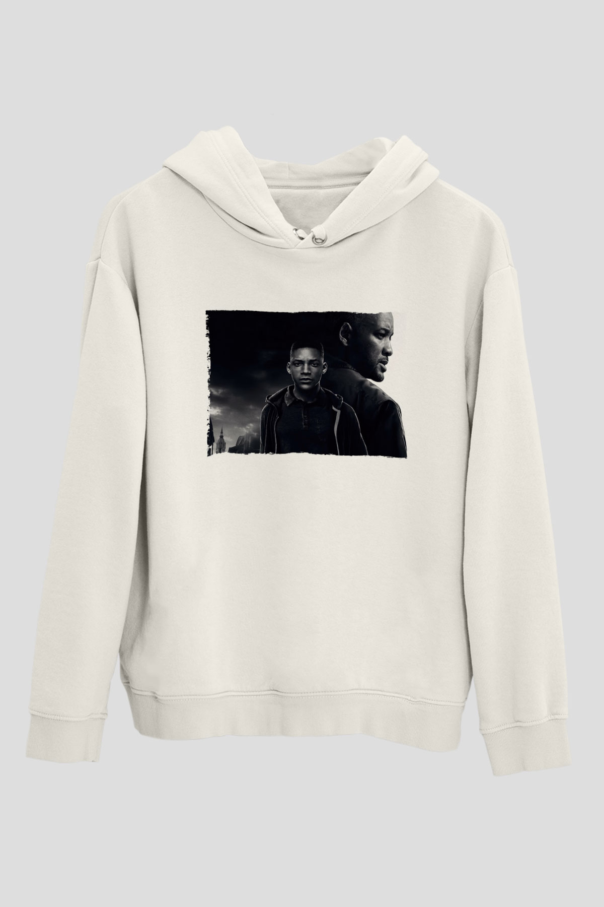 Unisex İkizler Projesi (Gemini Man) Baskılı Beyaz Kapüşonlu Sweatshirt