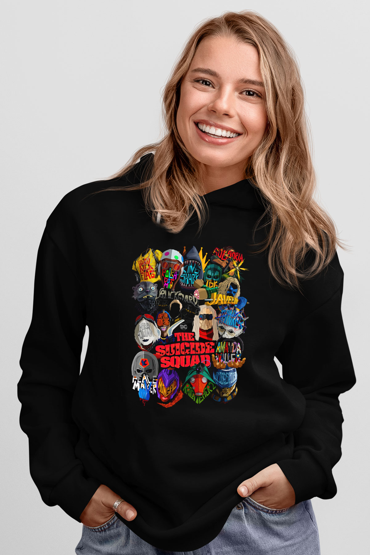 Unisex İntihar Timi (The Suicide Squad) Baskılı Siyah Kapüşonlu Sweatshirt