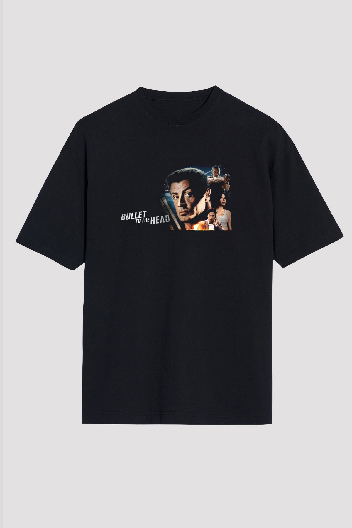 Unisex İntikam Kurşunu (Bullet to the Head) Baskılı Siyah Oversize Tişört