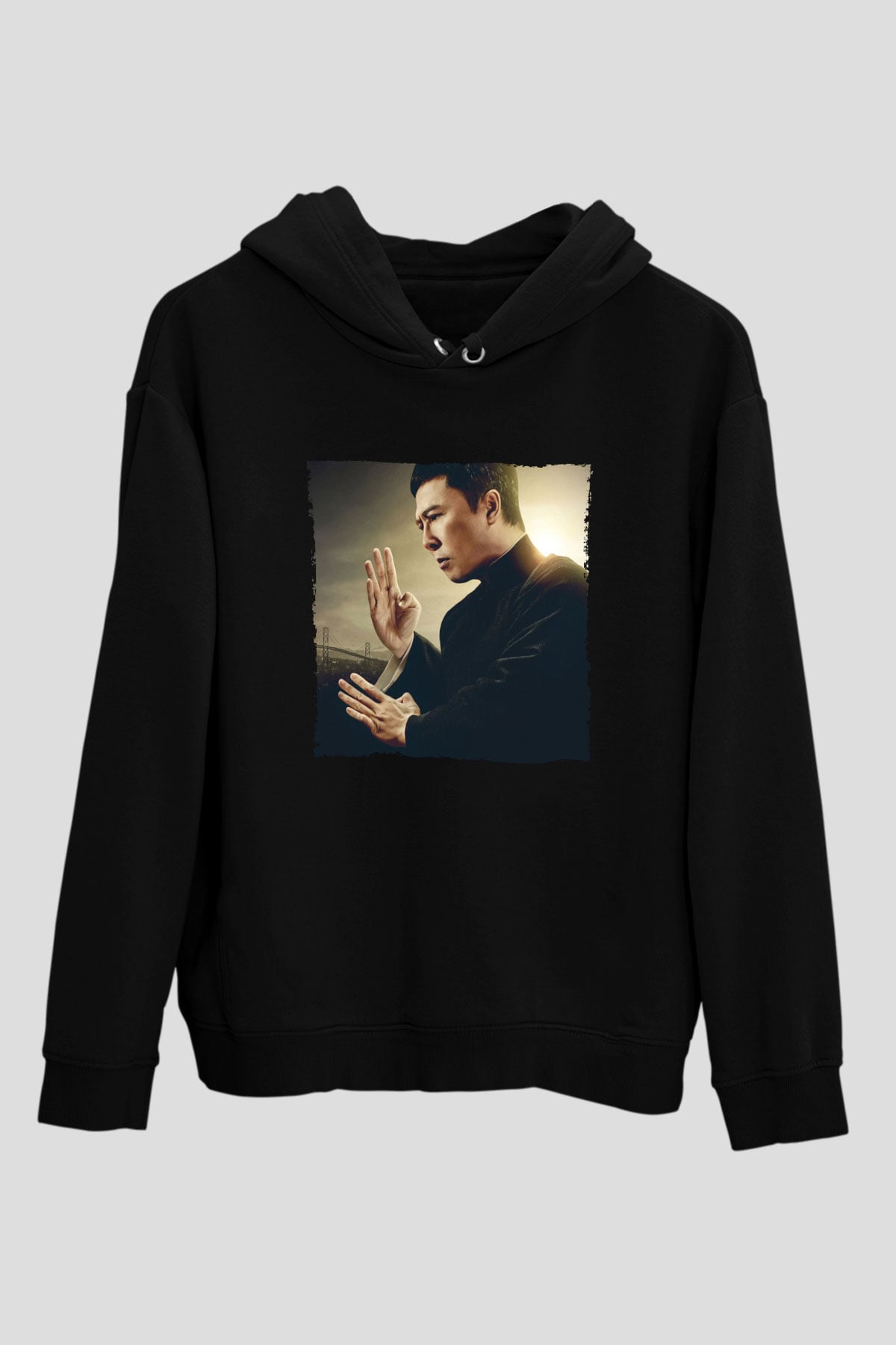 Unisex Ip Man Baskılı Siyah Kapüşonlu Sweatshirt