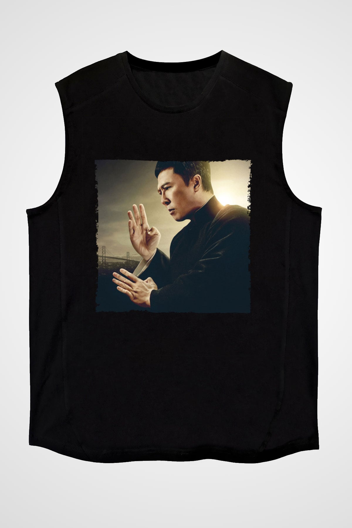 Unisex Ip Man Baskılı Siyah Kolsuz Tshirt