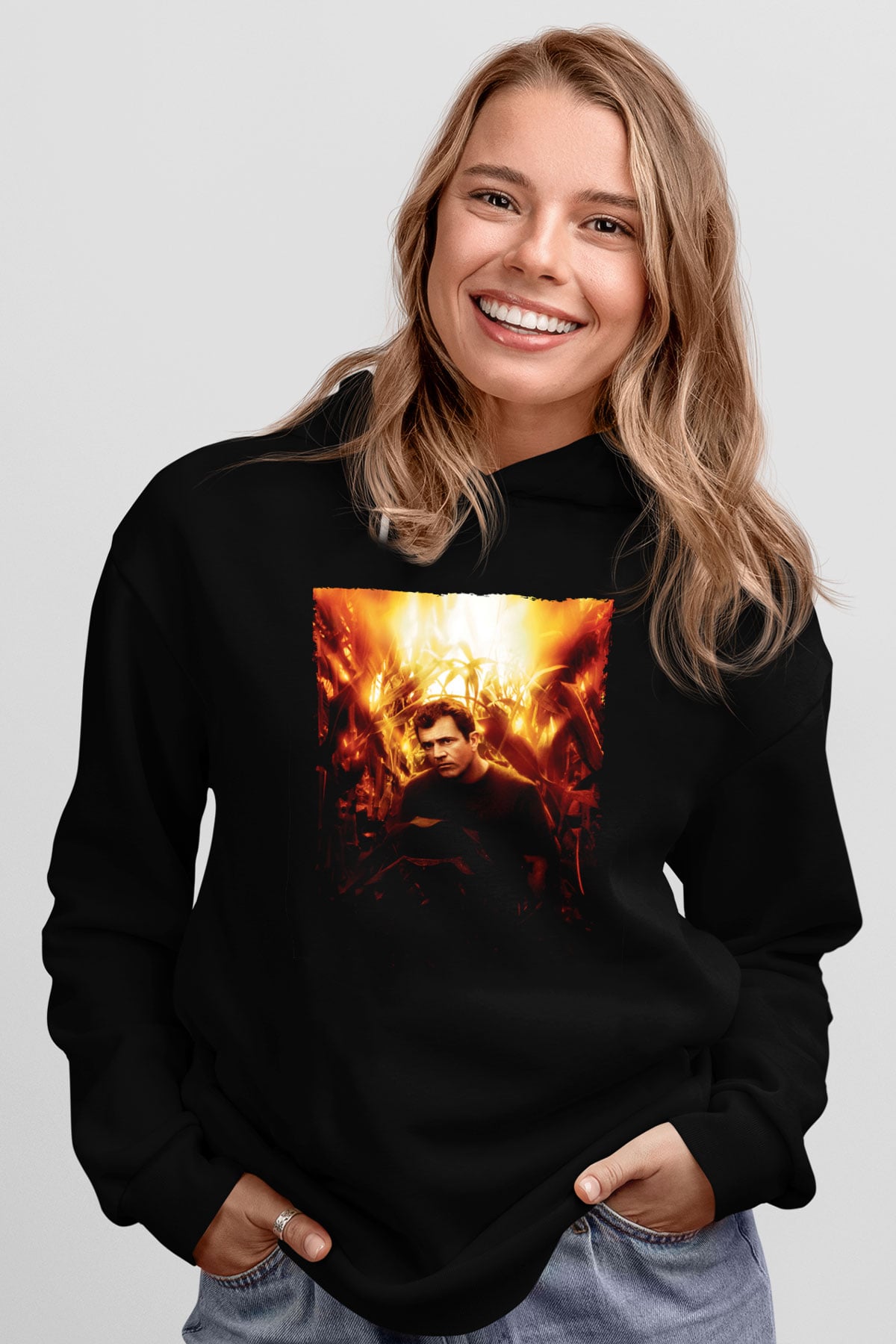 Unisex İşaretler (Signs) Baskılı Siyah Kapüşonlu Sweatshirt