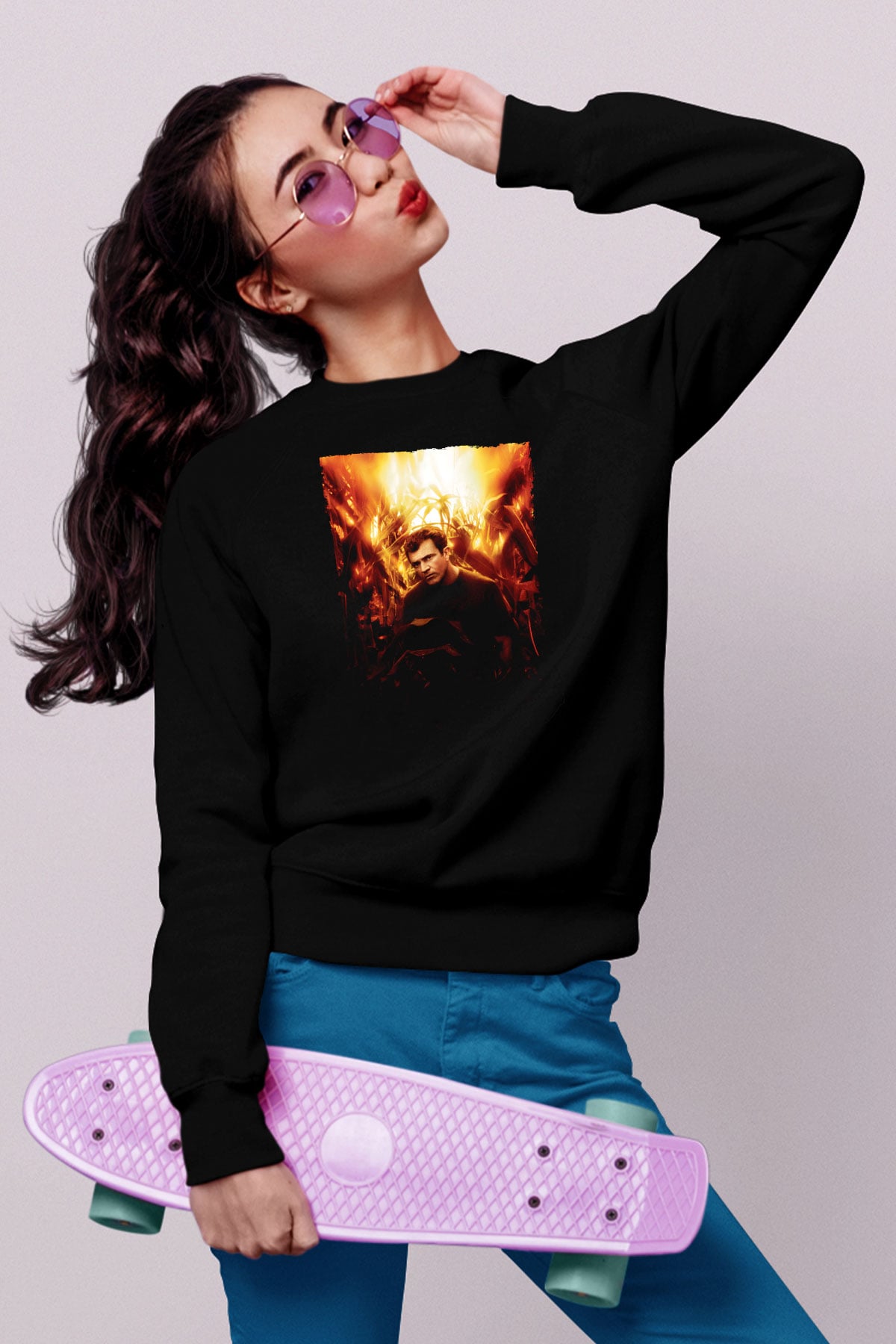 Unisex İşaretler (Signs) Baskılı Siyah Sweatshirt