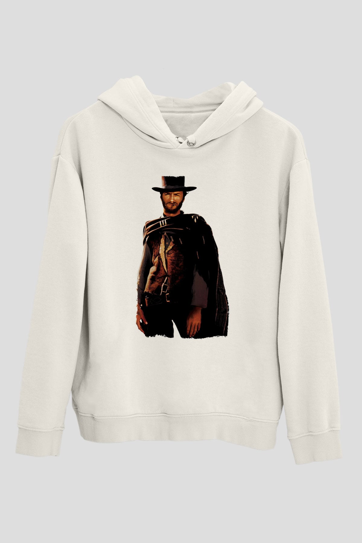 Unisex İyi, Kötü ve Çirkin (The Good, the Bad and the Ugly) Baskılı Beyaz Kapüşonlu Sweatshirt