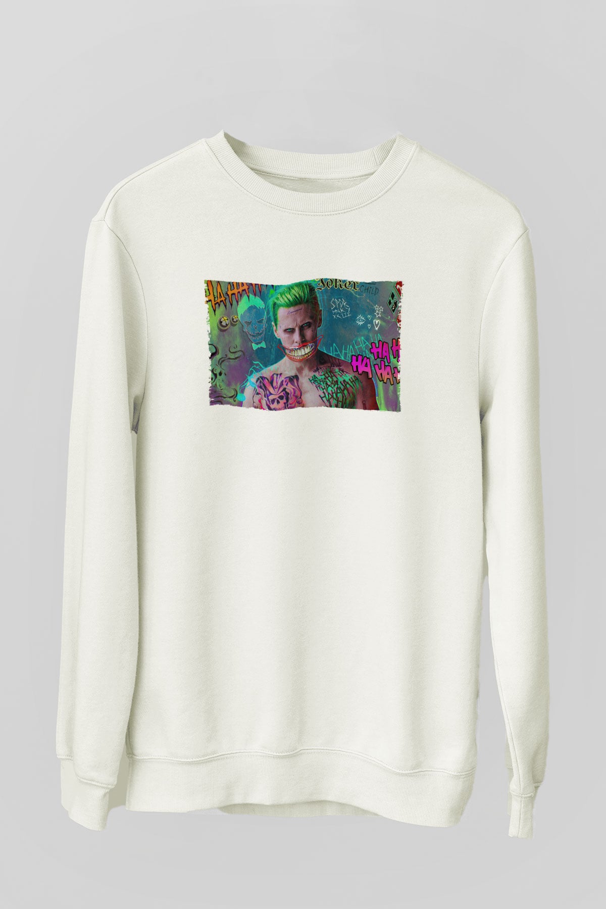 Unisex Jared Leto Joker Fanart Baskılı Beyaz Sweatshirt