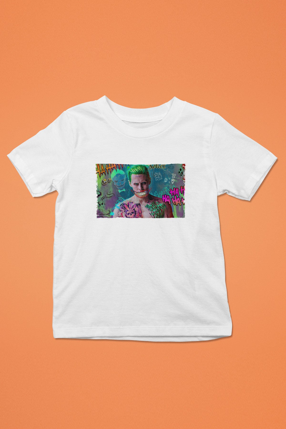 Unisex Jared Leto Joker Fanart Baskılı Beyaz Çocuk Tişört