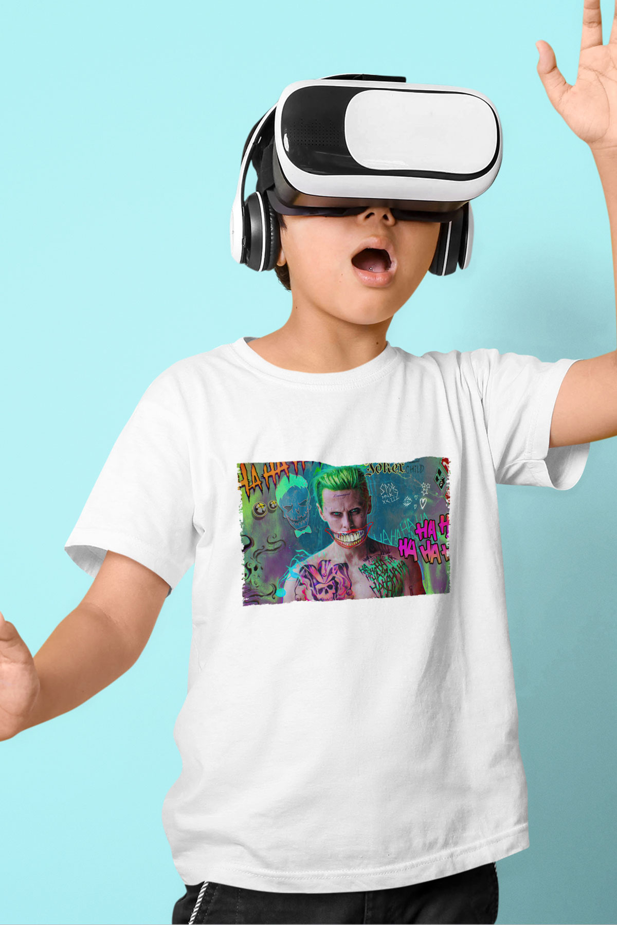 Unisex Jared Leto Joker Fanart Baskılı Beyaz Çocuk Tişört