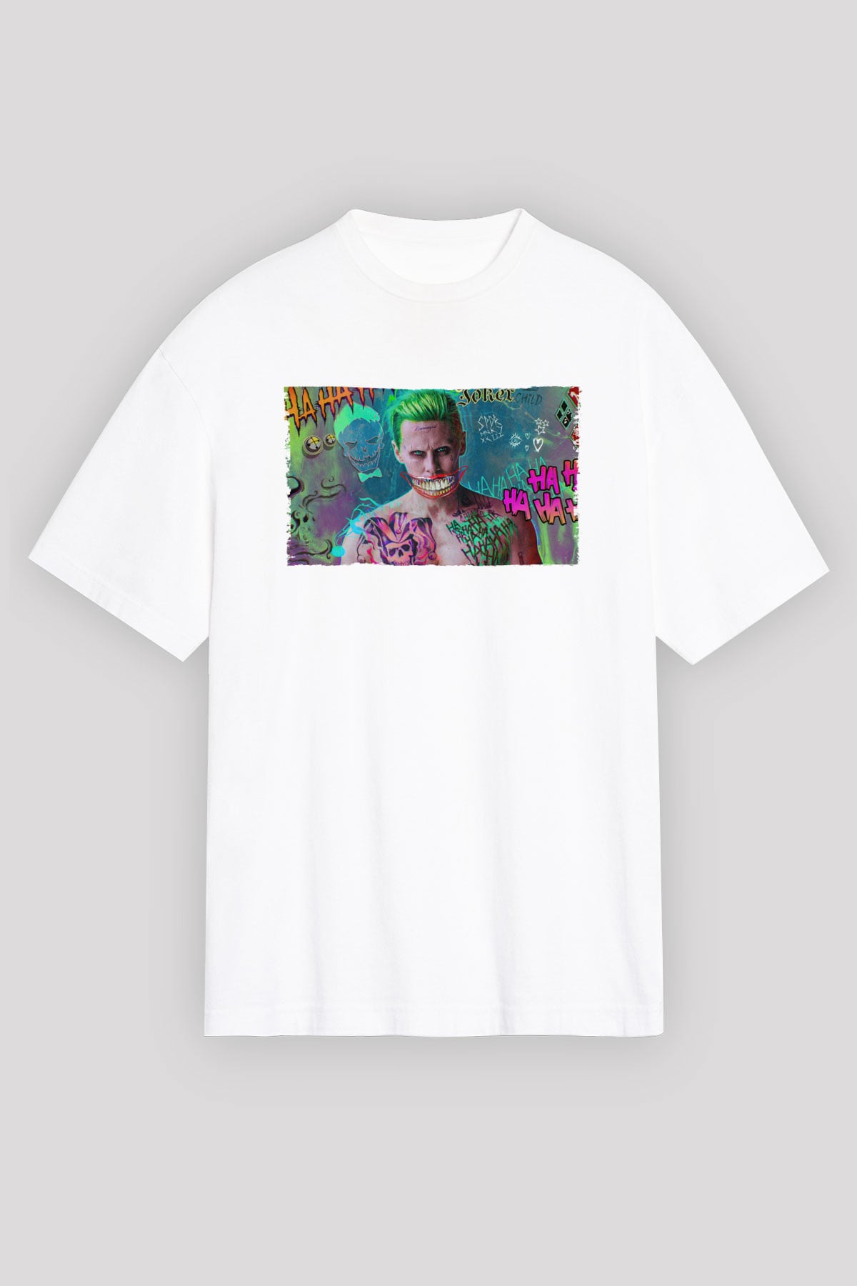 Unisex Jared Leto Joker Fanart Baskılı Beyaz Oversize Tişört
