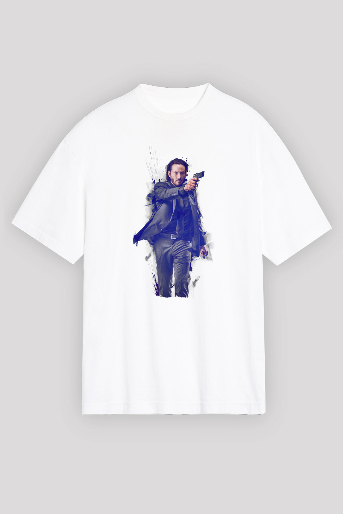 Unisex John Wick Baskılı Beyaz Oversize Tişört