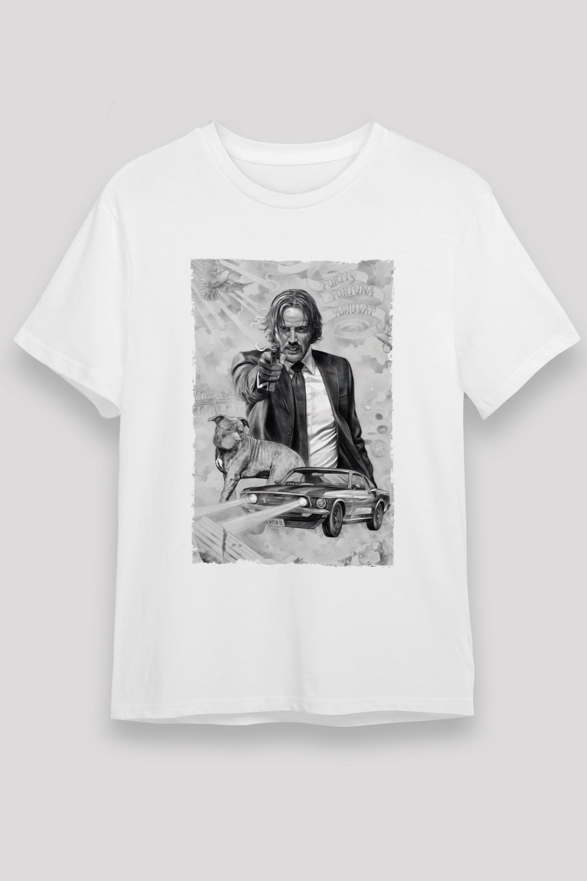 John Wick Baskılı Beyaz Tshirt
