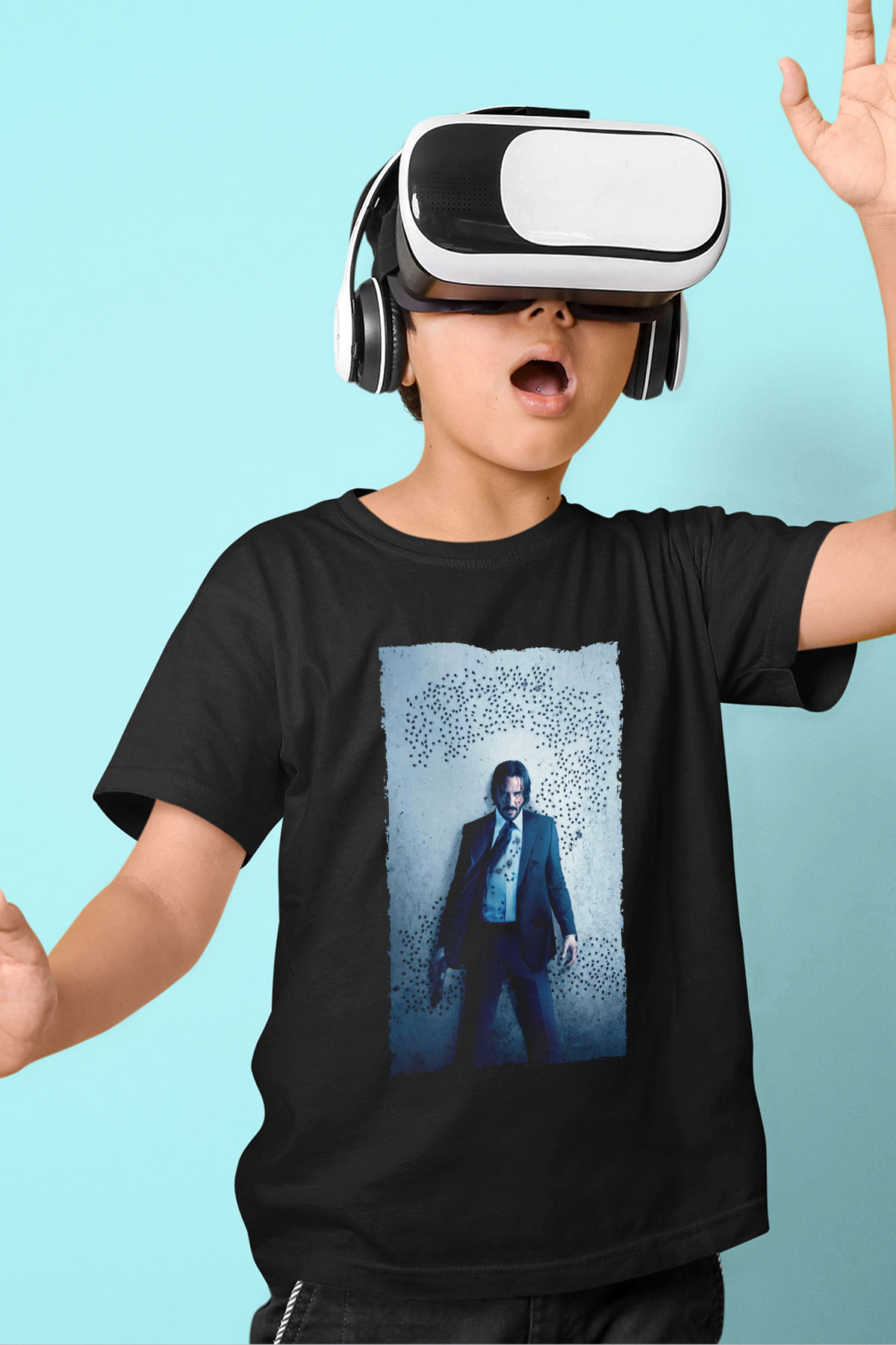 Unisex John Wick Baskılı Siyah Çocuk Unisex T-Shirt