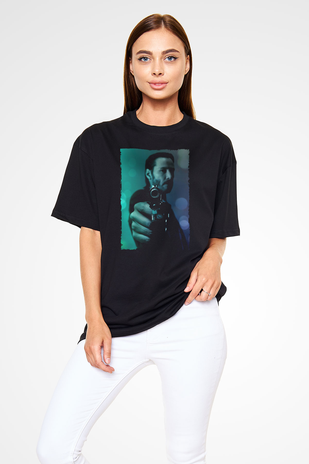 Unisex John Wick Baskılı Siyah Oversize Tshirt