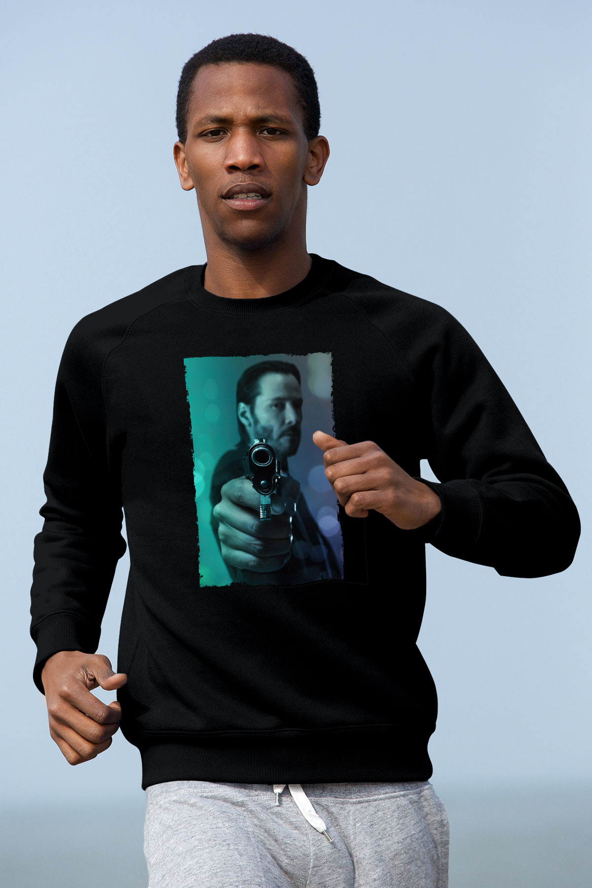 Unisex John Wick Baskılı Siyah Sweatshirt