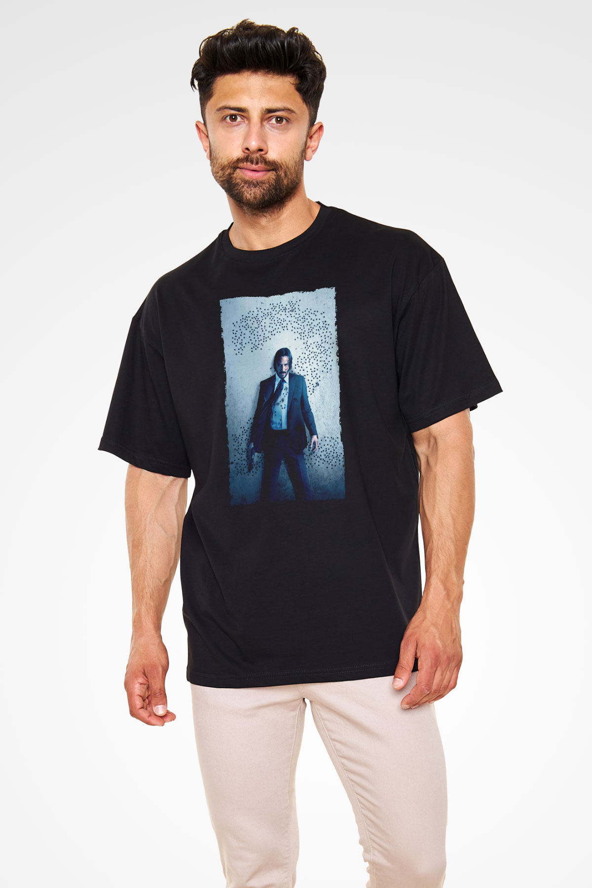 Unisex John Wick Baskılı Siyah Unisex Oversize T-shirt