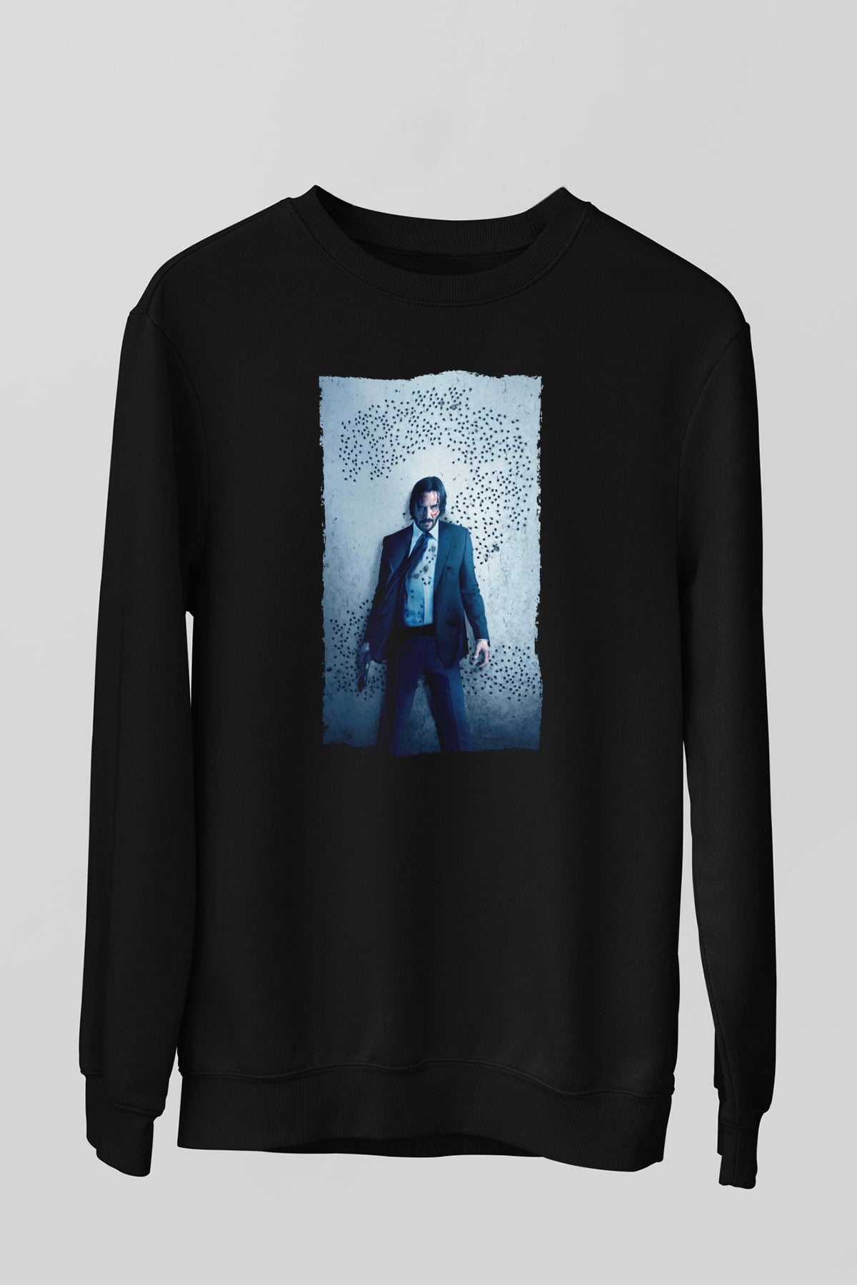 Unisex John Wick Baskılı Siyah Unisex Sweatshirt