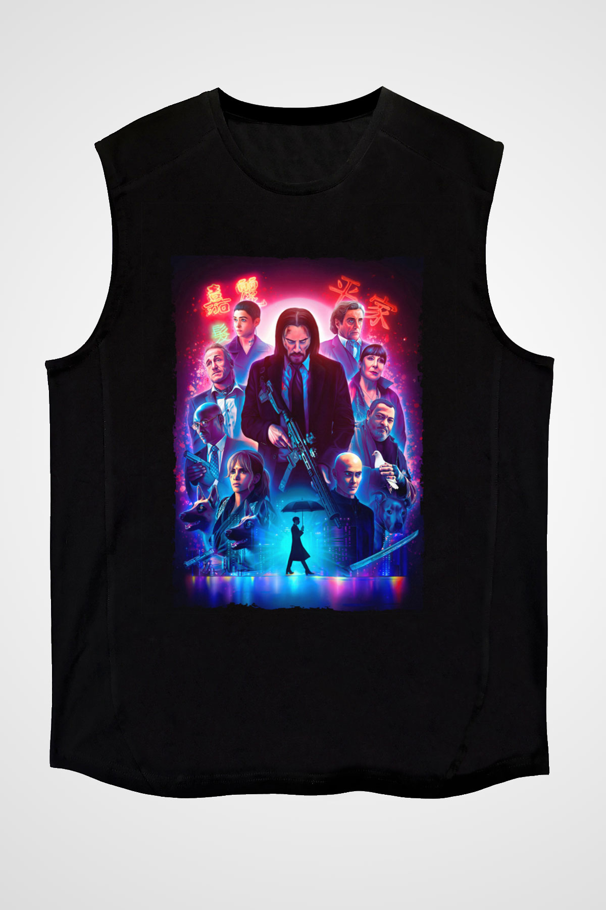 Unisex John Wick Serisi (John Wick) Baskılı Siyah Kolsuz Tshirt
