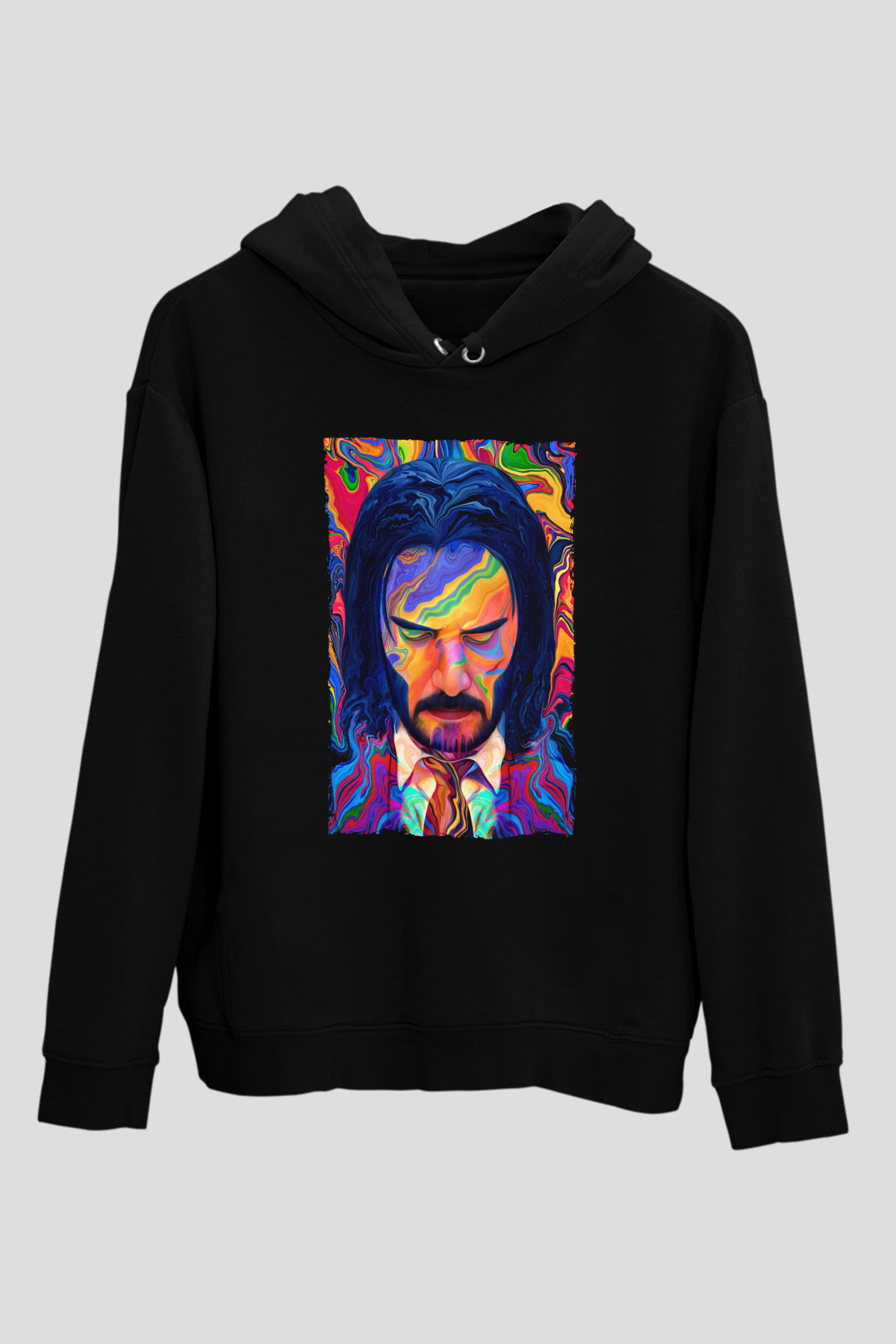Unisex John Wick Serisi (John Wick) Baskılı Siyah Kapüşonlu Sweatshirt