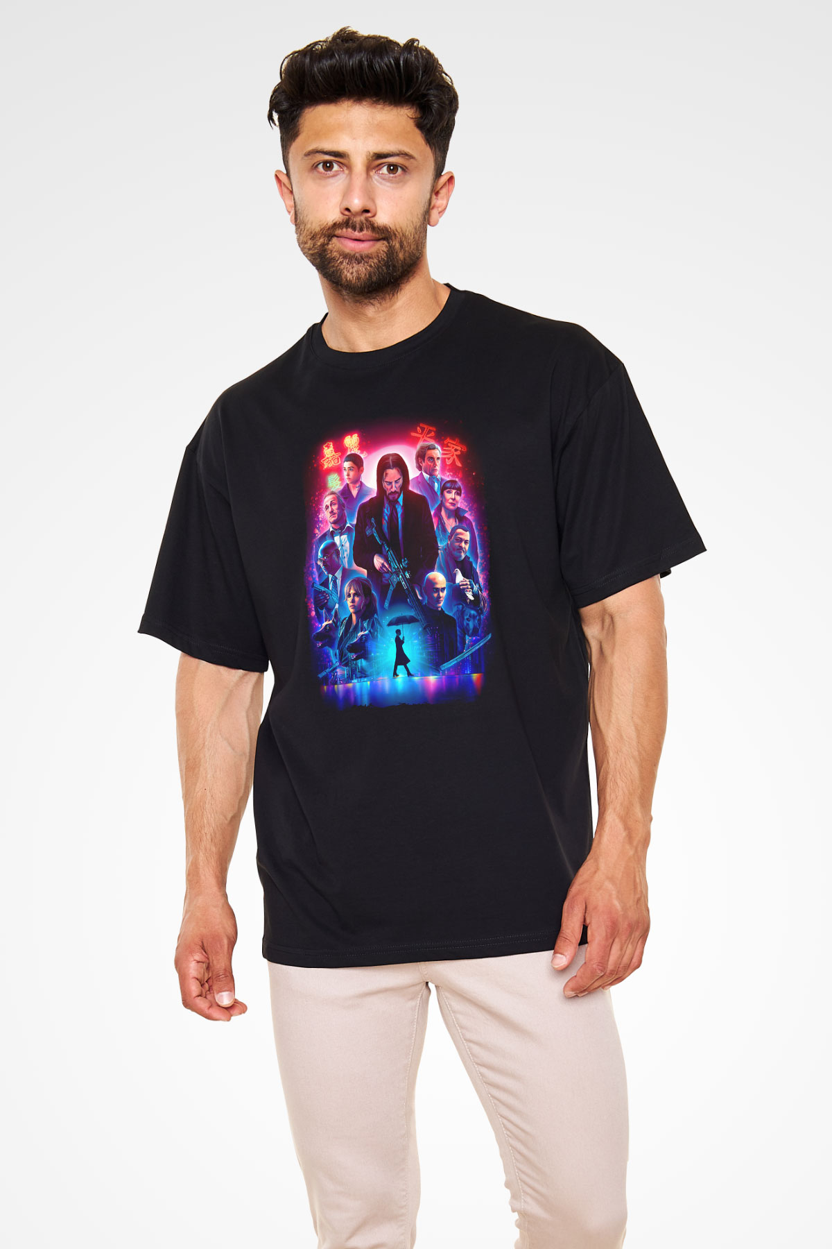 Unisex John Wick Serisi (John Wick) Baskılı Siyah Oversize Tshirt