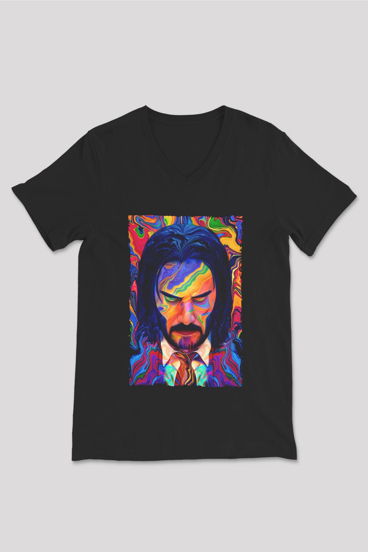 Unisex John Wick Serisi (John Wick) Baskılı Siyah V Yaka T-shirt