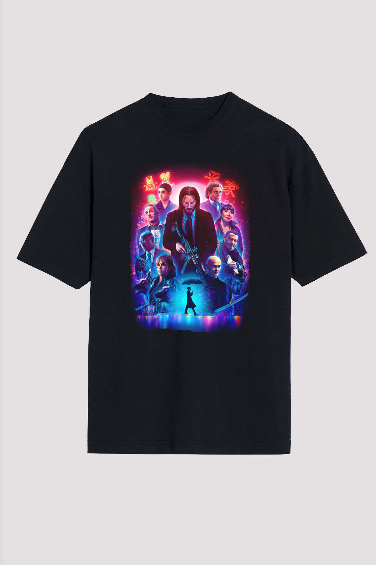 Unisex John Wick Serisi (John Wick) Baskılı Siyah Oversize Tshirt