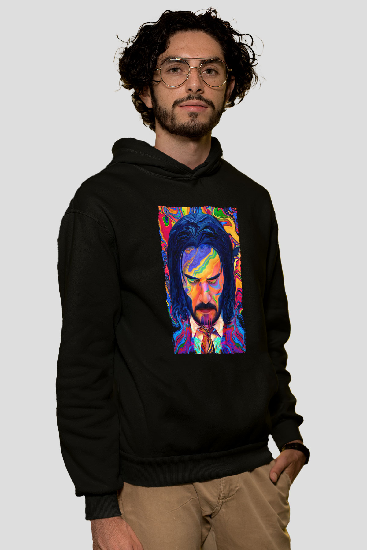 Unisex John Wick Serisi (John Wick) Baskılı Siyah Kapüşonlu Sweatshirt