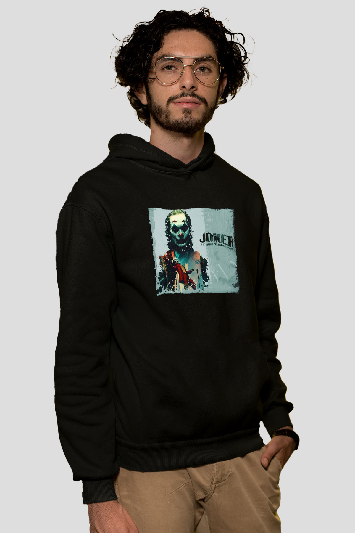 Unisex Joker Baskılı Siyah Kapüşonlu Sweatshirt