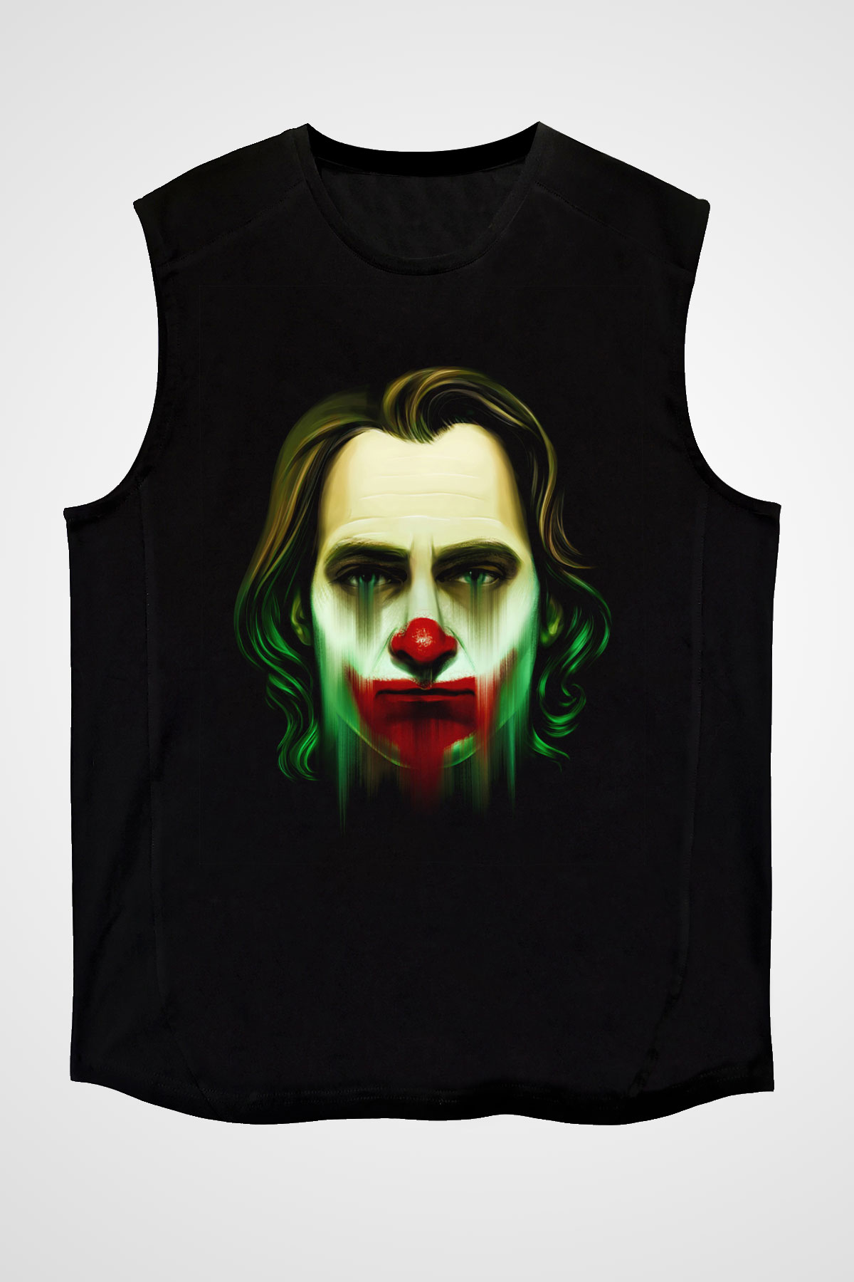 Unisex Joker Baskılı Siyah Kolsuz T-shirt
