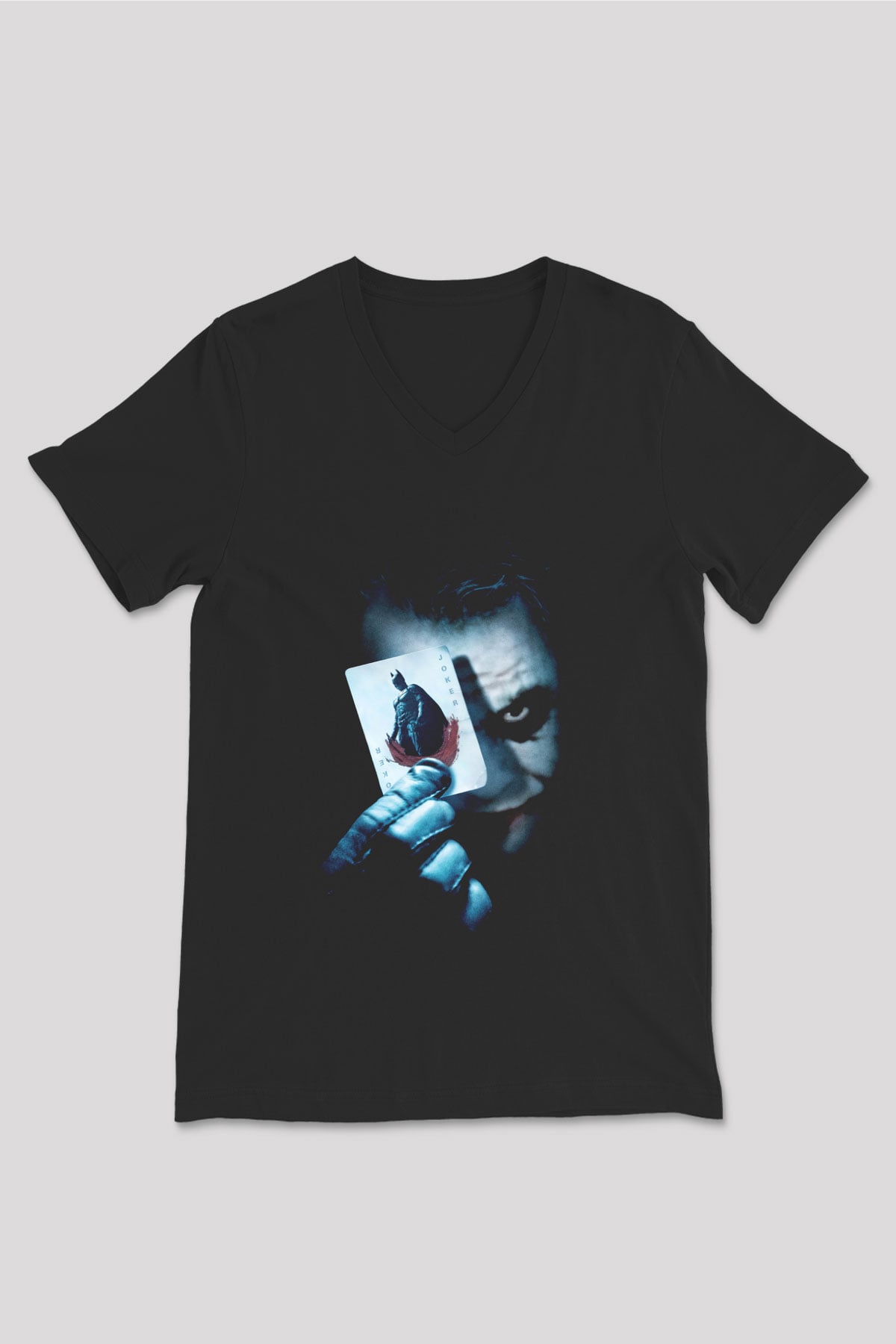 Unisex Joker Baskılı Siyah Unisex V Yaka T-shirt