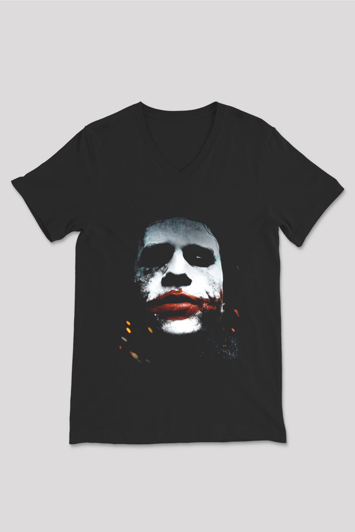 Unisex Joker Baskılı Siyah Unisex V Yaka Tshirt
