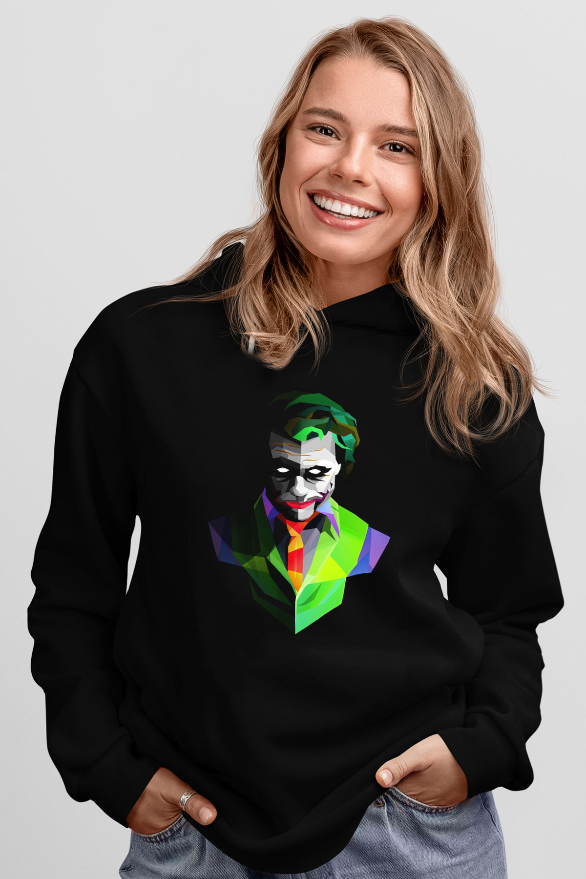 Unisex Joker Siyah Unisex Kapüşonlu Sweatshirt