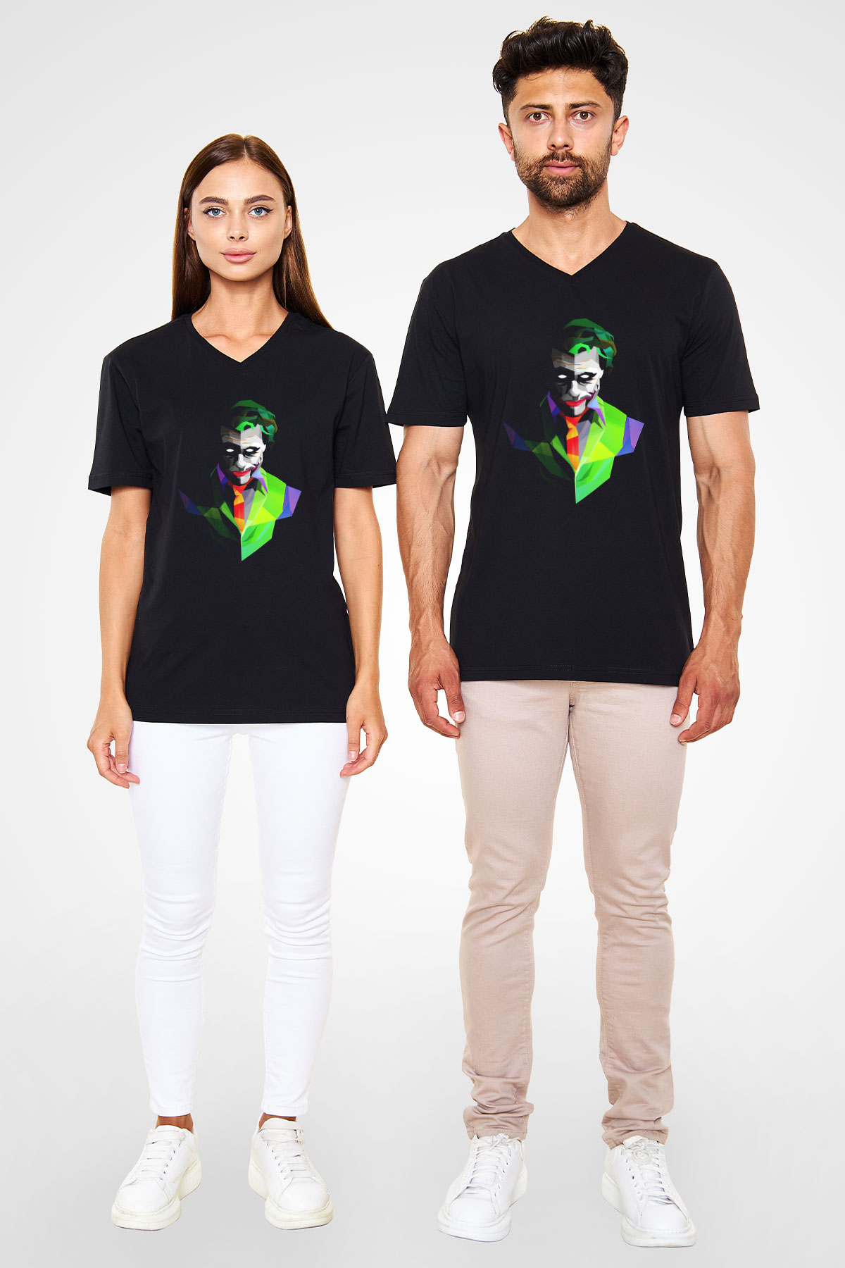 Unisex Joker Siyah Unisex V Yaka Tişört