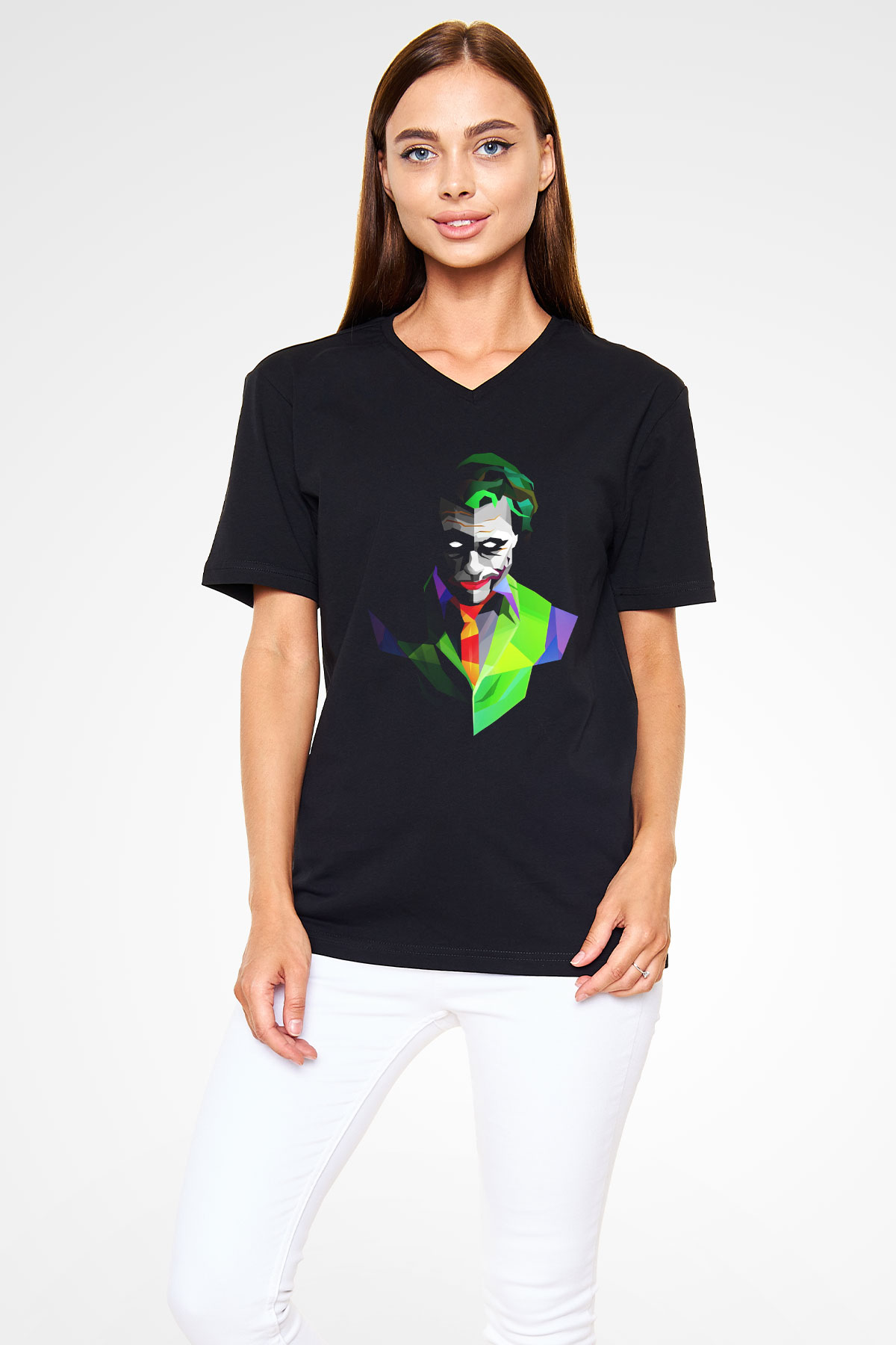 Unisex Joker Siyah Unisex V Yaka Tişört