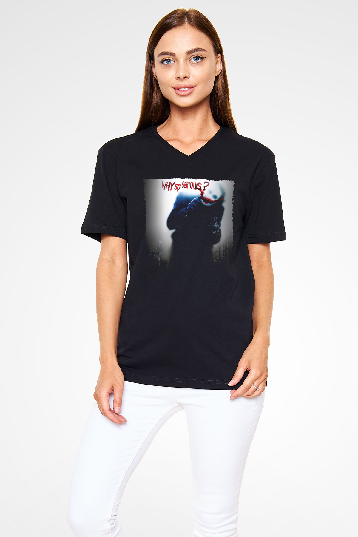 Unisex Joker Siyah Unisex V Yaka Tshirt