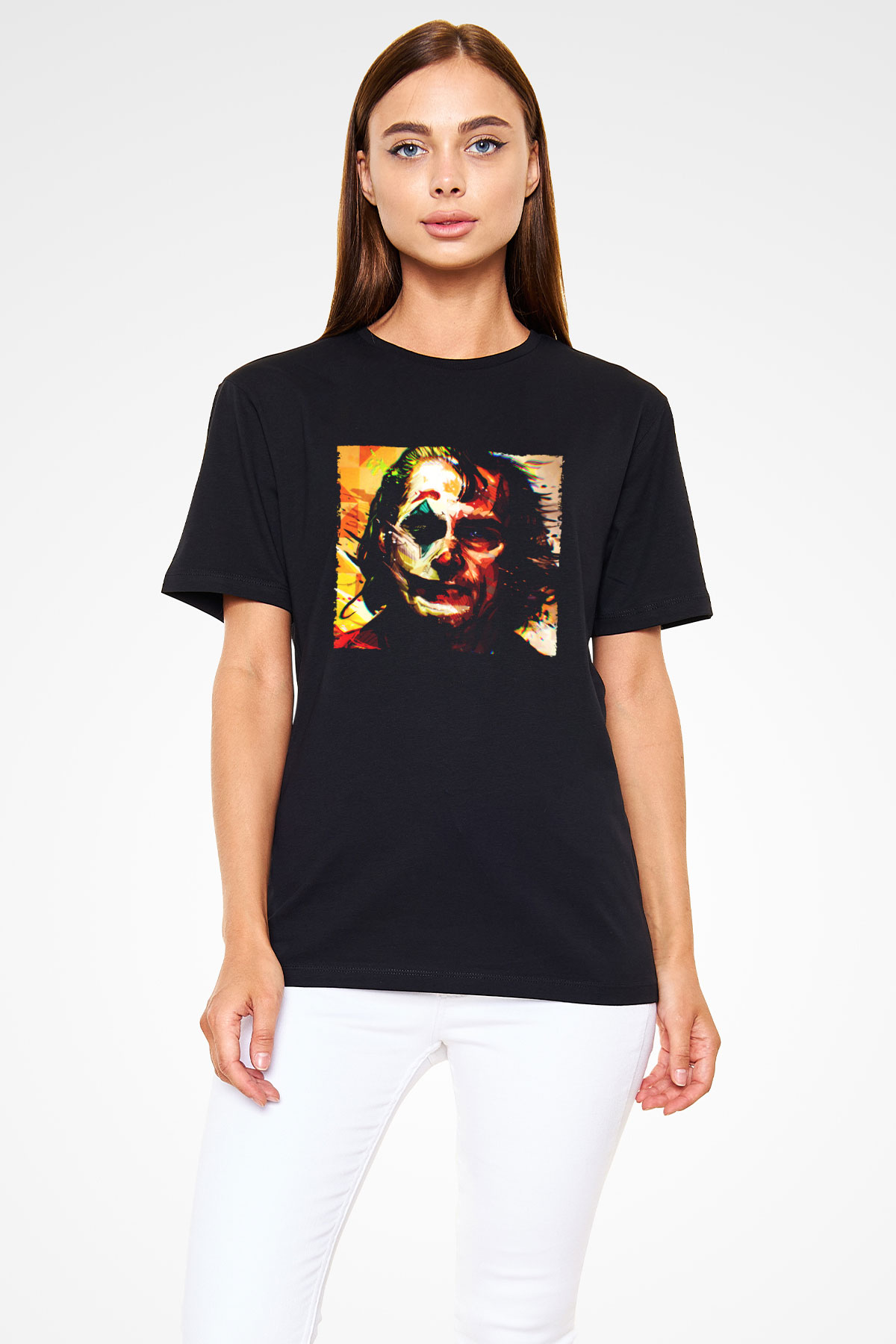 Joker Temalı Baskılı Siyah Tshirt