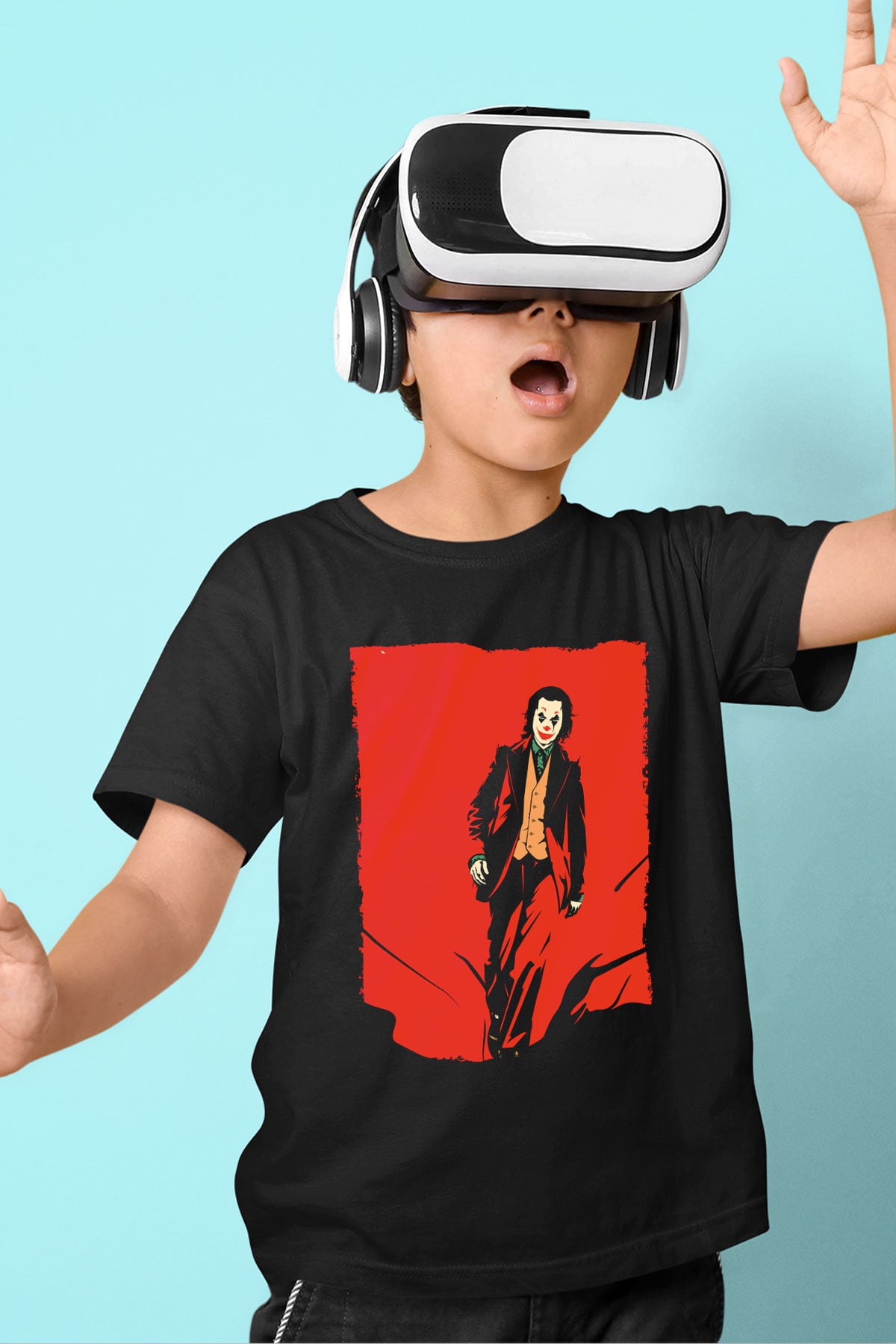 Unisex Joker Temalı Siyah Çocuk Unisex Tshirt