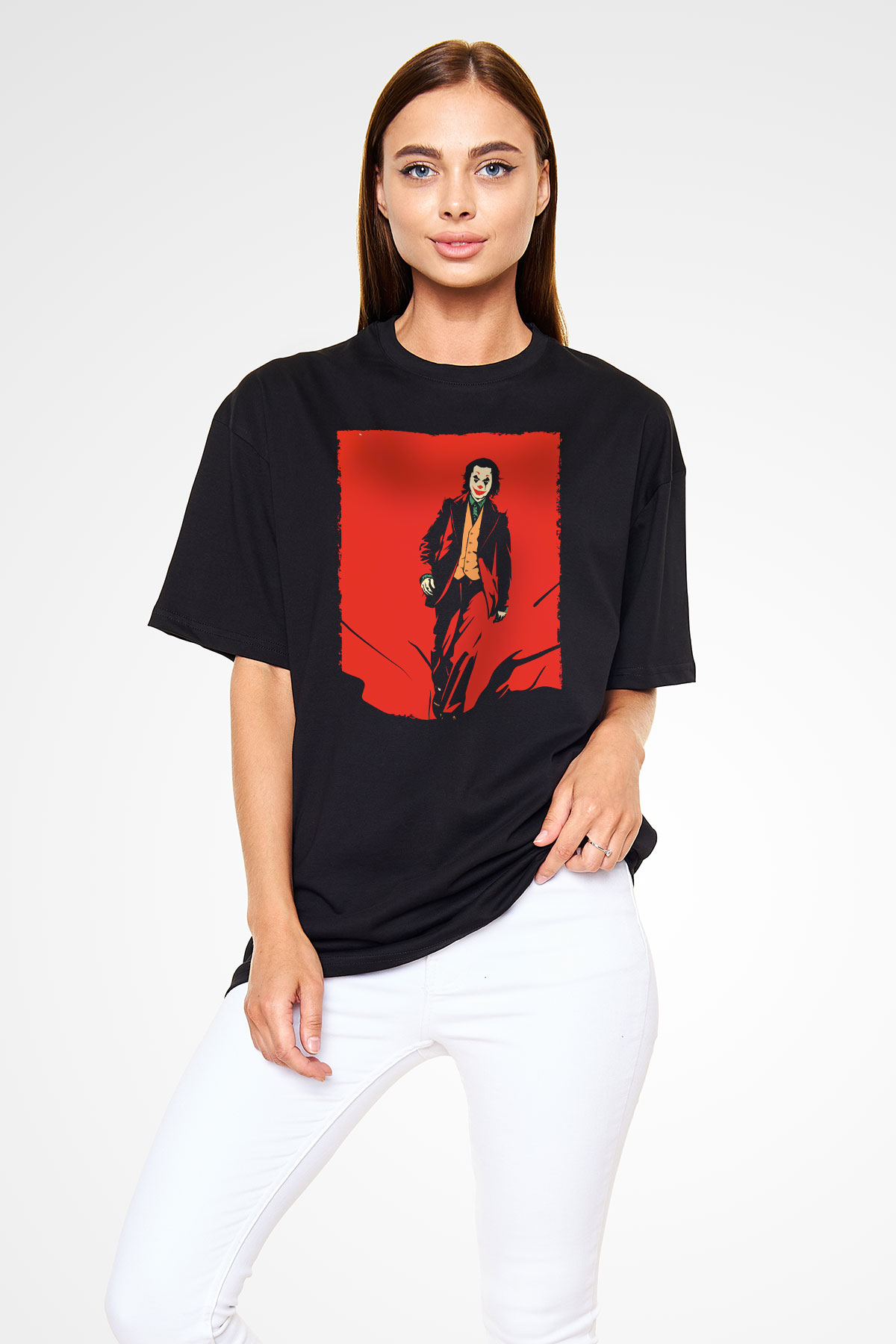 Unisex Joker Temalı Siyah Unisex Oversize Tshirt