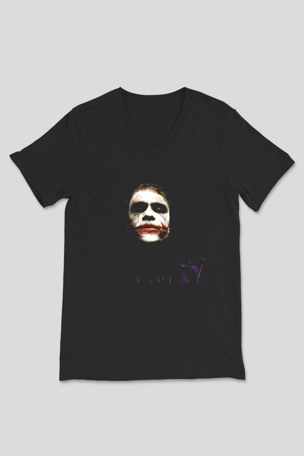 Unisex Joker Temalı Siyah Unisex V Yaka T-shirt