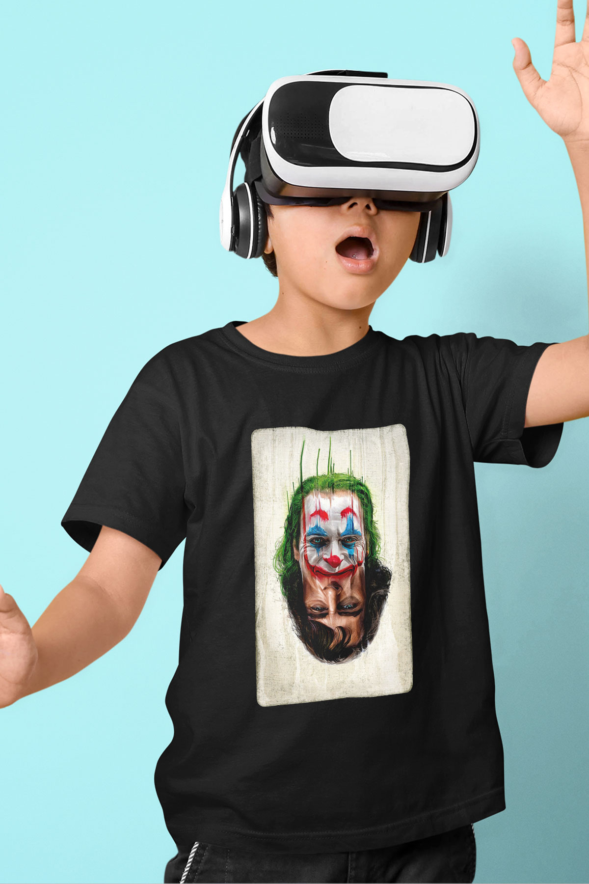 Unisex Joker Unisex Baskılı Siyah Çocuk Tshirt