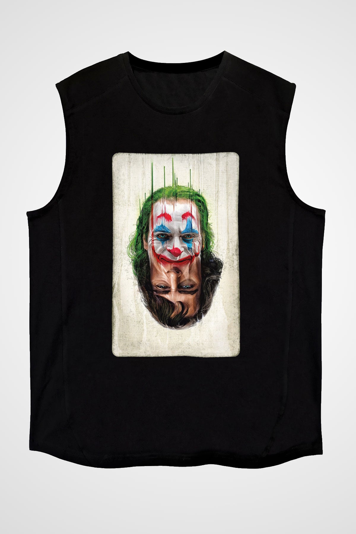 Unisex Joker Unisex Baskılı Siyah Kolsuz Tshirt