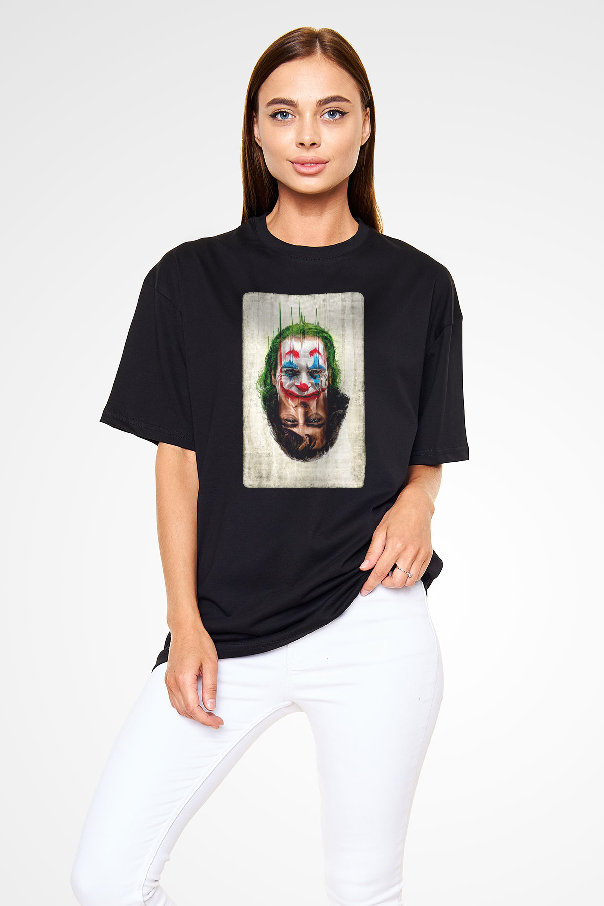 Unisex Joker Unisex Baskılı Siyah Oversize Tshirt